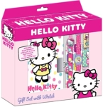 Подаръчен Комплект Хелоу Кити, Hello Kitty с Таен Дневник с Катинарче, Печати, Мастилница, Гума, Острилка, Химикал с Клипс и Часовник 22х26х5 см